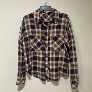 Woven plaid button top